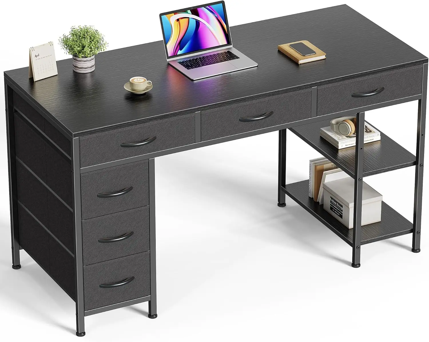 47-Inch Black Computer Desk with 6 Drawers and Shelves, Convertible Corner Gaming Desk for Home Office, Study, Living Room, Featuring Reversible Design and Ample Storage
47-Inch Black Computer Desk with 6 Drawers and Shelves, Convertible Corner Gaming Desk for Home Office, Study, Living Room, Featuring Reversible Design and Ample Storage