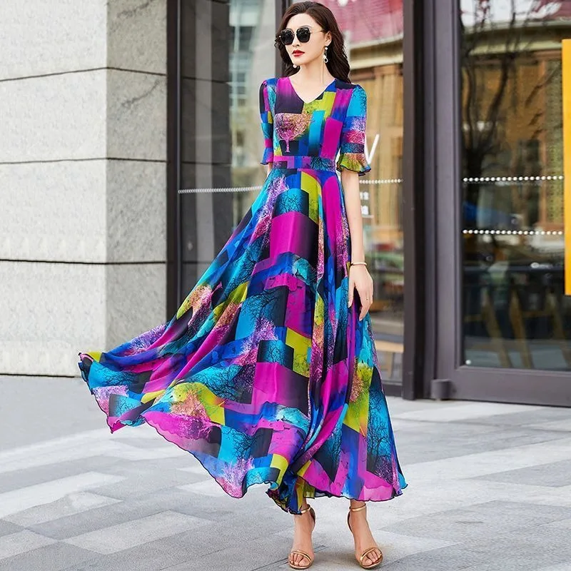 2026 Spring/Summer New Gradient Geometric Printed Dress, Women's Fashion Style, Waist up Big Swing Skirt, Beach Skirt Long
2026 Spring/Summer New Gradient Geometric Printed Dress, Women's Fashion Style, Waist up Big Swing Skirt, Beach Skirt Long