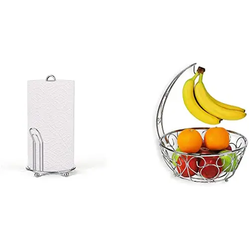 Chrome Paper Towel Stand Featuring Multi-Function Fruit Bowl And Banana Hanging Rack
Chrome Paper Towel Stand Featuring Multi-Function Fruit Bowl And Banana Hanging Rack