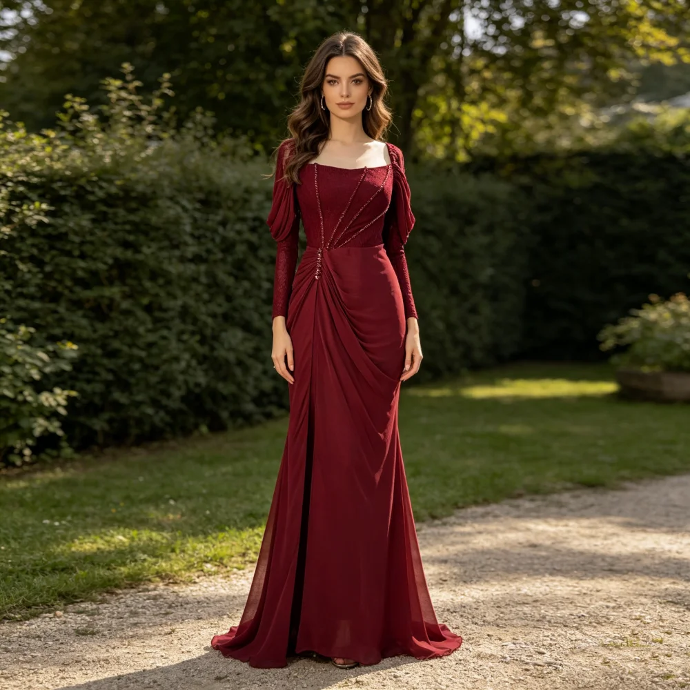 Customized Elegant Long Sleeves Party Dress for Wedding Glitter Square Neck Trumpet Long Dresses Formal Evening Dress
Customized Elegant Long Sleeves Party Dress for Wedding Glitter Square Neck Trumpet Long Dresses Formal Evening Dress