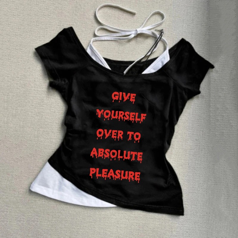 Women Fashion Short Sleeve Slim T-shirt Goth Creative Letter Pattern Printing Crop Top Summer Harajuku Aesthetics Streetwear Tee
Women Fashion Short Sleeve Slim T-shirt Goth Creative Letter Pattern Printing Crop Top Summer Harajuku Aesthetics Streetwear Tee