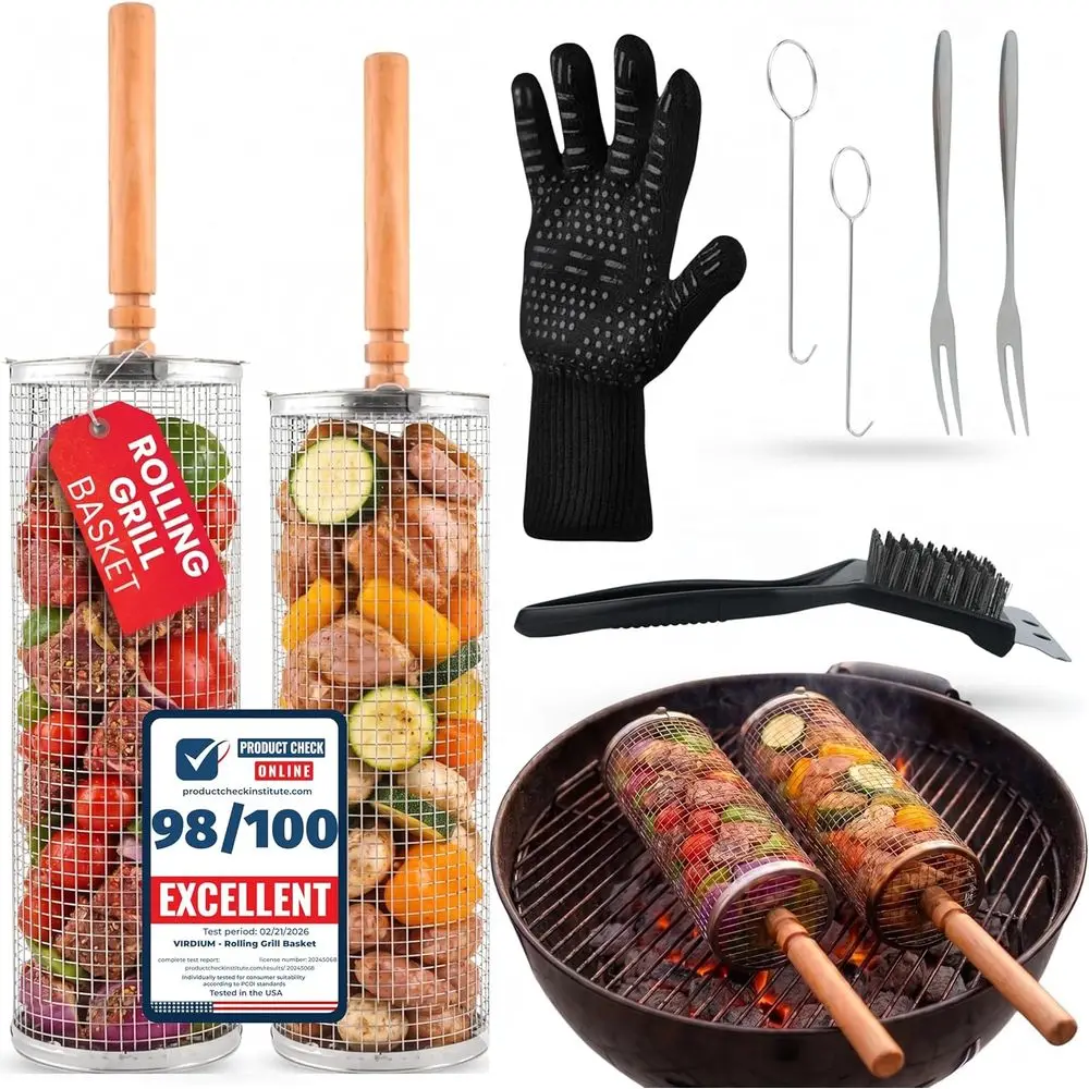 Nesting BBQ Grilling Tools - Removable Wooden Handle Stainless Steel Smoker Net for Kebabs and Vegetables
Nesting BBQ Grilling Tools - Removable Wooden Handle Stainless Steel Smoker Net for Kebabs and Vegetables
