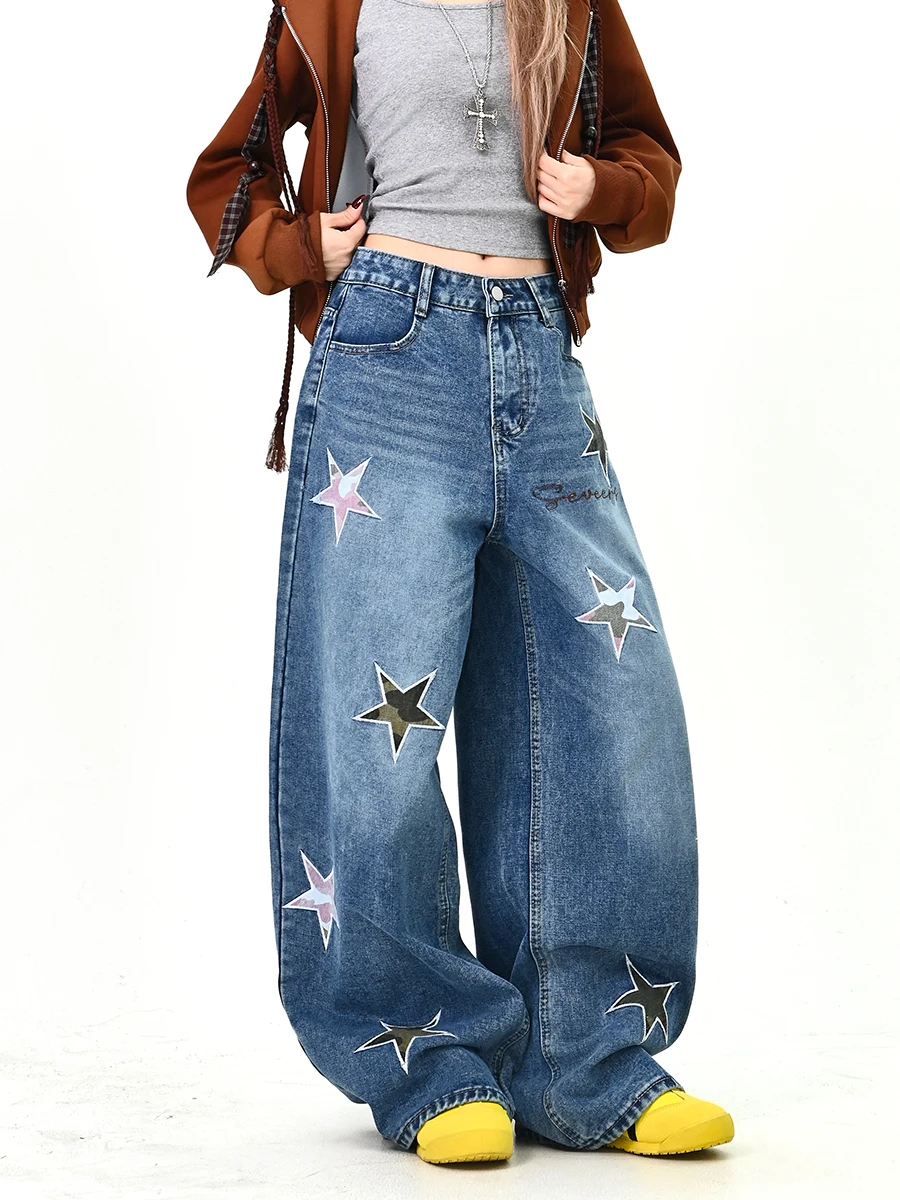 Bf Sle Loose Wide Leg Jeans Women's Spring New Star Print Comfortable Casual High Waist Denim Pants Korean Street Sle
Bf Sle Loose Wide Leg Jeans Women's Spring New Star Print Comfortable Casual High Waist Denim Pants Korean Street Sle
