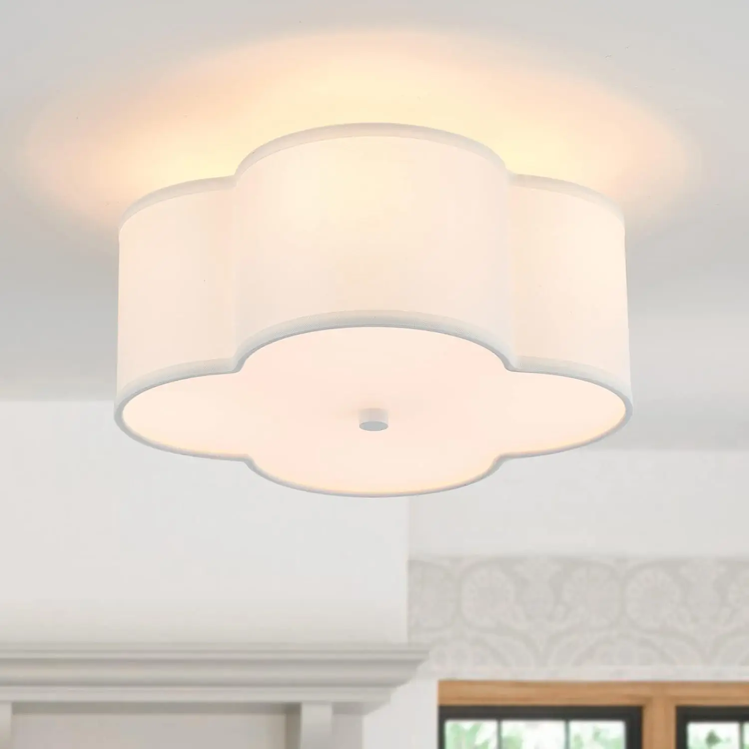 Modern Semi Flush Mount Ceiling Light with Cream White Fabric Shade for Nursery, Bedroom, Kitchen, Hallway
Modern Semi Flush Mount Ceiling Light with Cream White Fabric Shade for Nursery, Bedroom, Kitchen, Hallway
