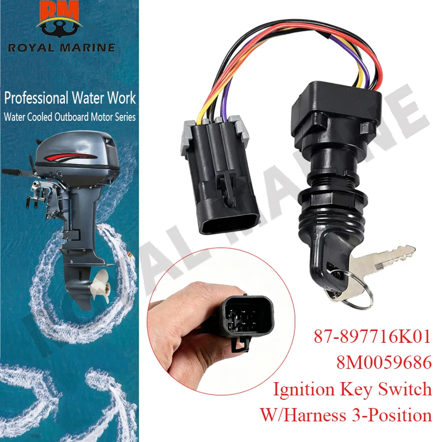 87-897716K01 Ignition Key Switch W/Harness 3-Position For Mercury Marine Quicksilver Outboard Motor 8M0059686 897716 Boat Engine
87-897716K01 Ignition Key Switch W/Harness 3-Position For Mercury Marine Quicksilver Outboard Motor 8M0059686 897716 Boat Engine