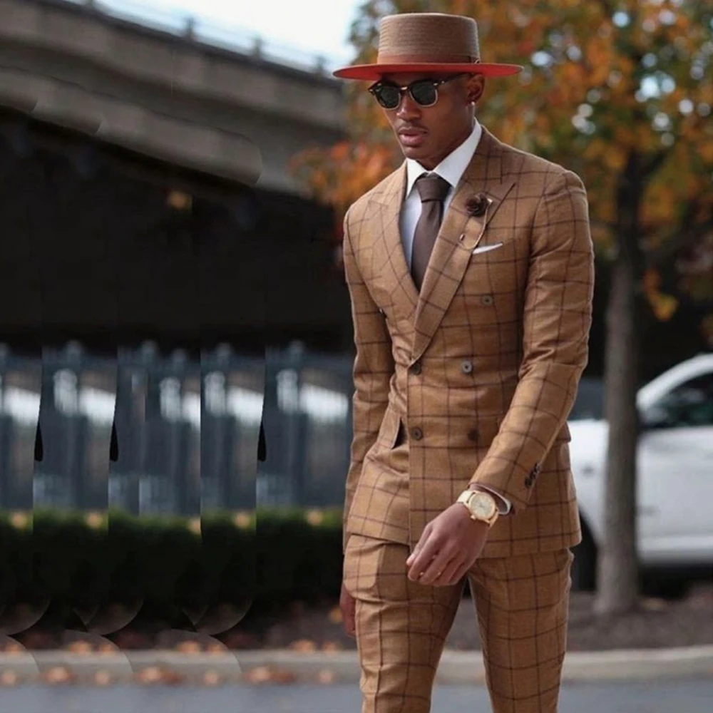 Smart Brown Suits for Men 2 Pieces Plaid Jacket Pants Blazers Sets Double Breasted Banquet Business Slim Fit Male Clothing
Smart Brown Suits for Men 2 Pieces Plaid Jacket Pants Blazers Sets Double Breasted Banquet Business Slim Fit Male Clothing