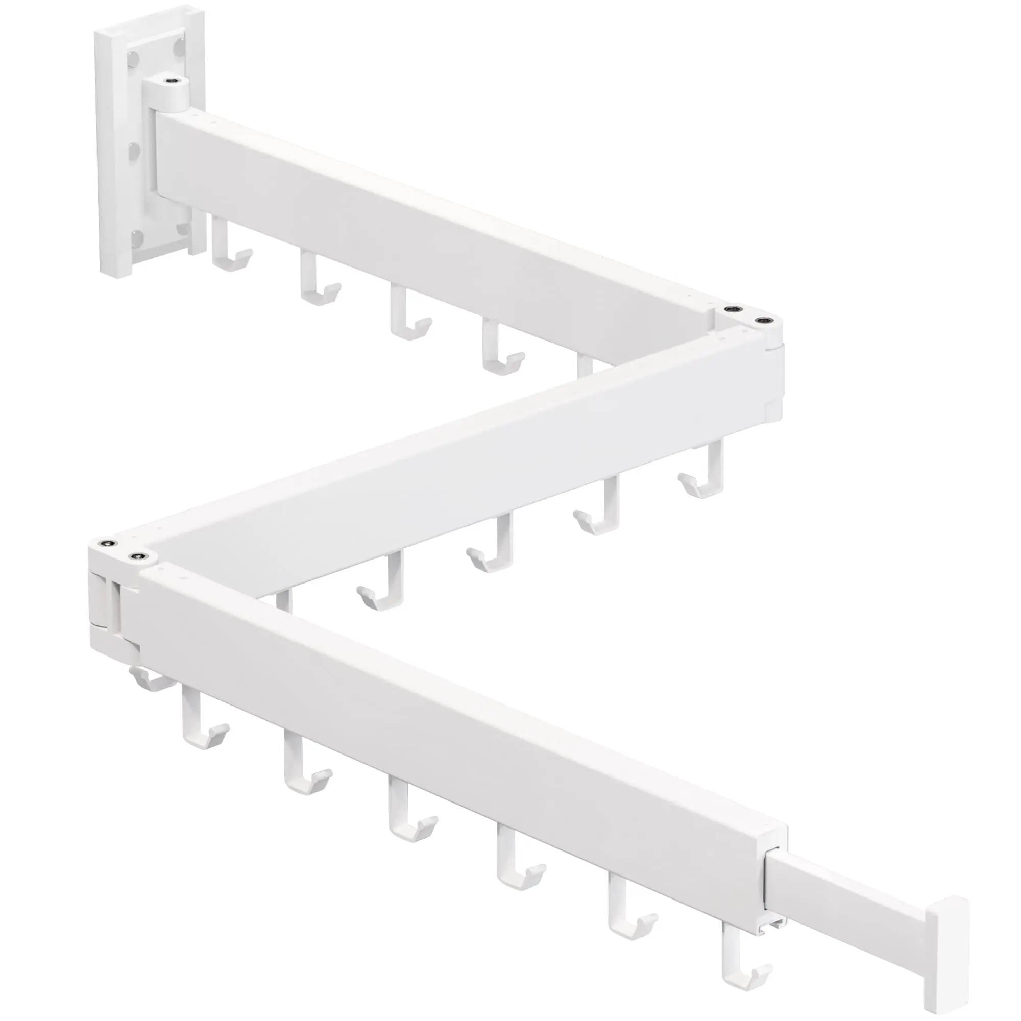 White Wall-Mounted Folding Laundry Rack With Multiple Hooks For Drying Clothes
White Wall-Mounted Folding Laundry Rack With Multiple Hooks For Drying Clothes