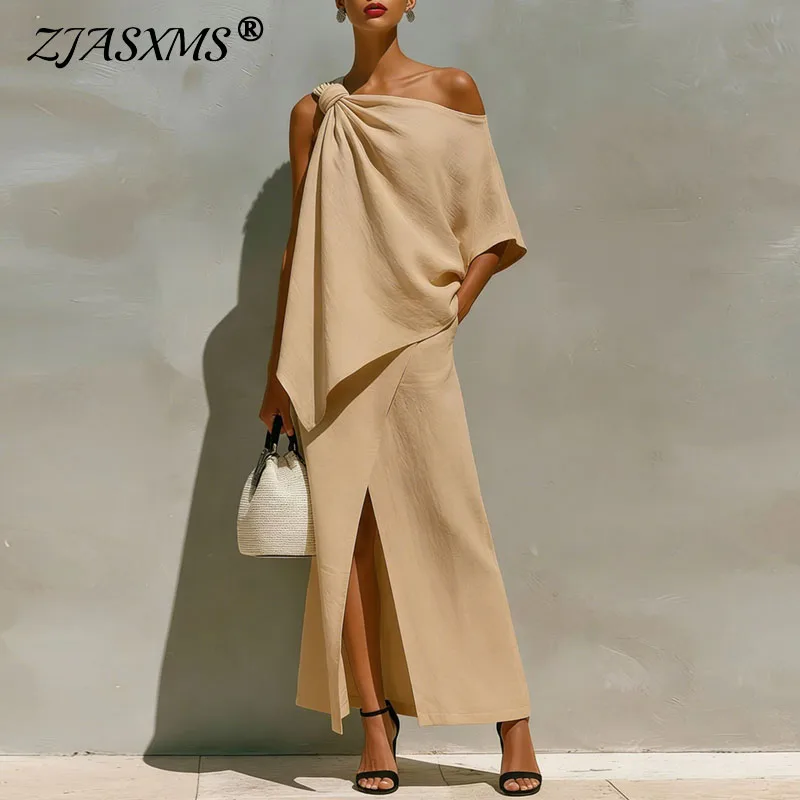 New Boho Chic Solid Two Piece Sets Woman One Shoulder Flowy Top & Split Maxi Skirt Suit For Beach Party Vacation Casual Outfits
New Boho Chic Solid Two Piece Sets Woman One Shoulder Flowy Top & Split Maxi Skirt Suit For Beach Party Vacation Casual Outfits