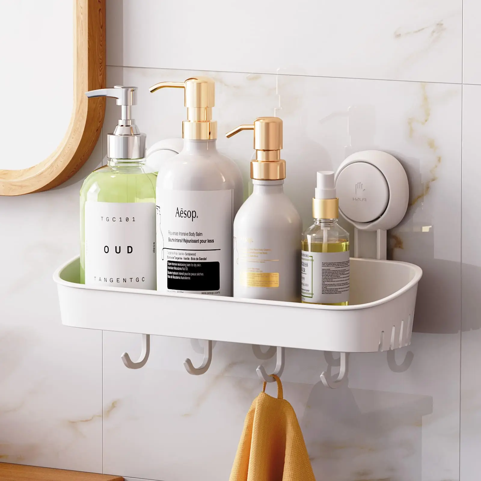 TAILI Suction Shower Caddy With 4 Hooks, Bathroom Shower Basket Wall Mounted Shower Organizer Plastic Shower Rack for Kitchen
TAILI Suction Shower Caddy With 4 Hooks, Bathroom Shower Basket Wall Mounted Shower Organizer Plastic Shower Rack for Kitchen