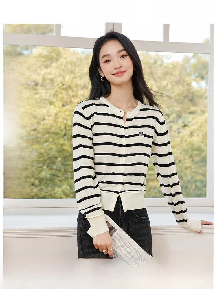 Women's Knitted Stripe Cardigan Spring Autumn Commute Versatile Korean Sle Inner Wear Slimming Effect Regular Fit Long Sve
Women's Knitted Stripe Cardigan Spring Autumn Commute Versatile Korean Sle Inner Wear Slimming Effect Regular Fit Long Sve