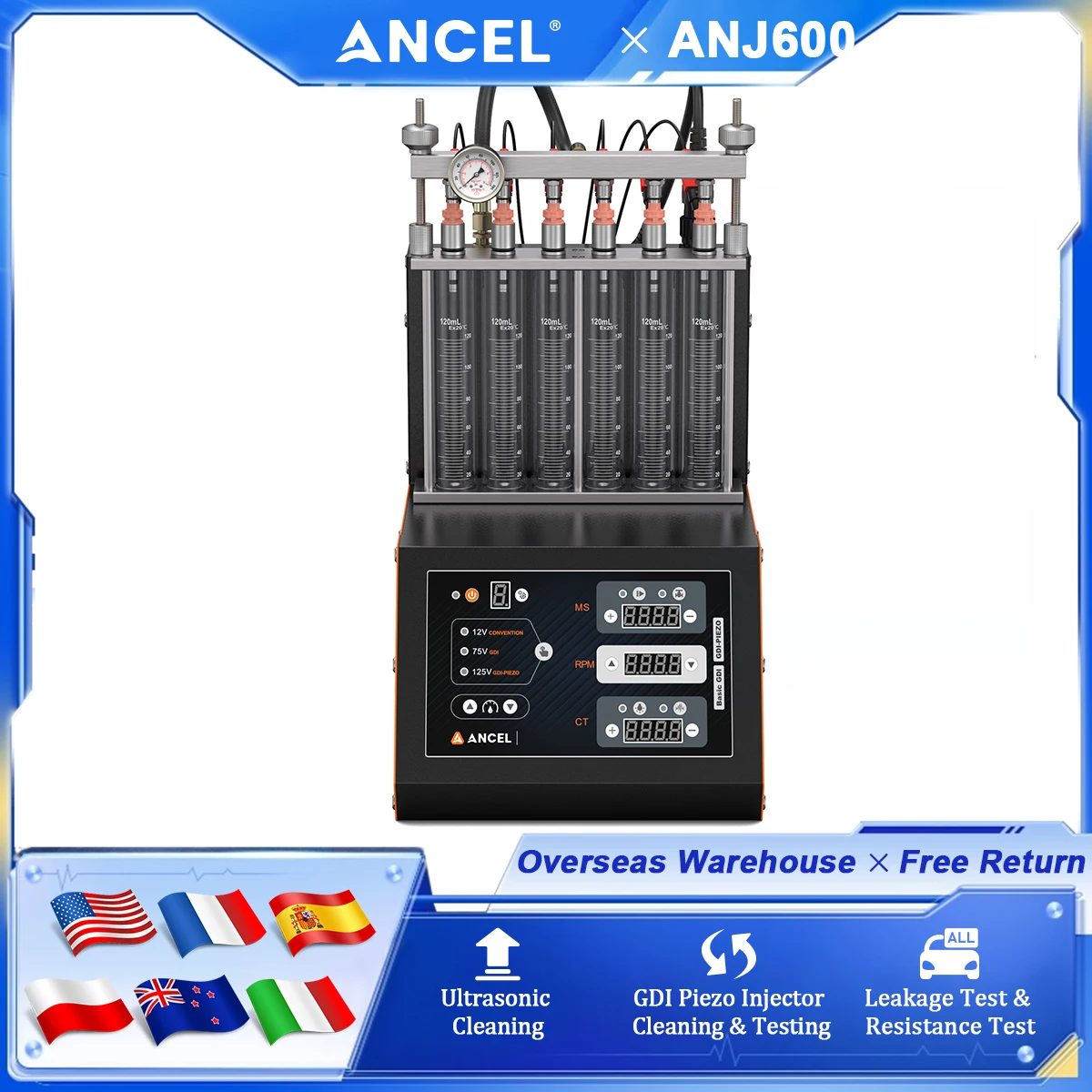 ANCEL ANJ600 GDI Piezo Fuel Injector Cleaner Tester 6 Cylinders Ultrasonic Cleaning Machine Auto Tool EFI MPI SFI Cleaner Test
ANCEL ANJ600 GDI Piezo Fuel Injector Cleaner Tester 6 Cylinders Ultrasonic Cleaning Machine Auto Tool EFI MPI SFI Cleaner Test