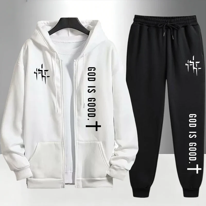 2026 Urban Causal Fashion Hoodie Outerwear Set God Is Good Print Tracksuit for Men Zipper Hooded Sweatshirt and Black Sweatpants
2026 Urban Causal Fashion Hoodie Outerwear Set God Is Good Print Tracksuit for Men Zipper Hooded Sweatshirt and Black Sweatpants