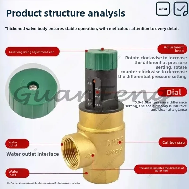 Full Copper Visual Differential Pressure Bypass Valve, Pressure Regulating & Deflation Valve for AC Heat Pump Floor Heating
Full Copper Visual Differential Pressure Bypass Valve, Pressure Regulating & Deflation Valve for AC Heat Pump Floor Heating