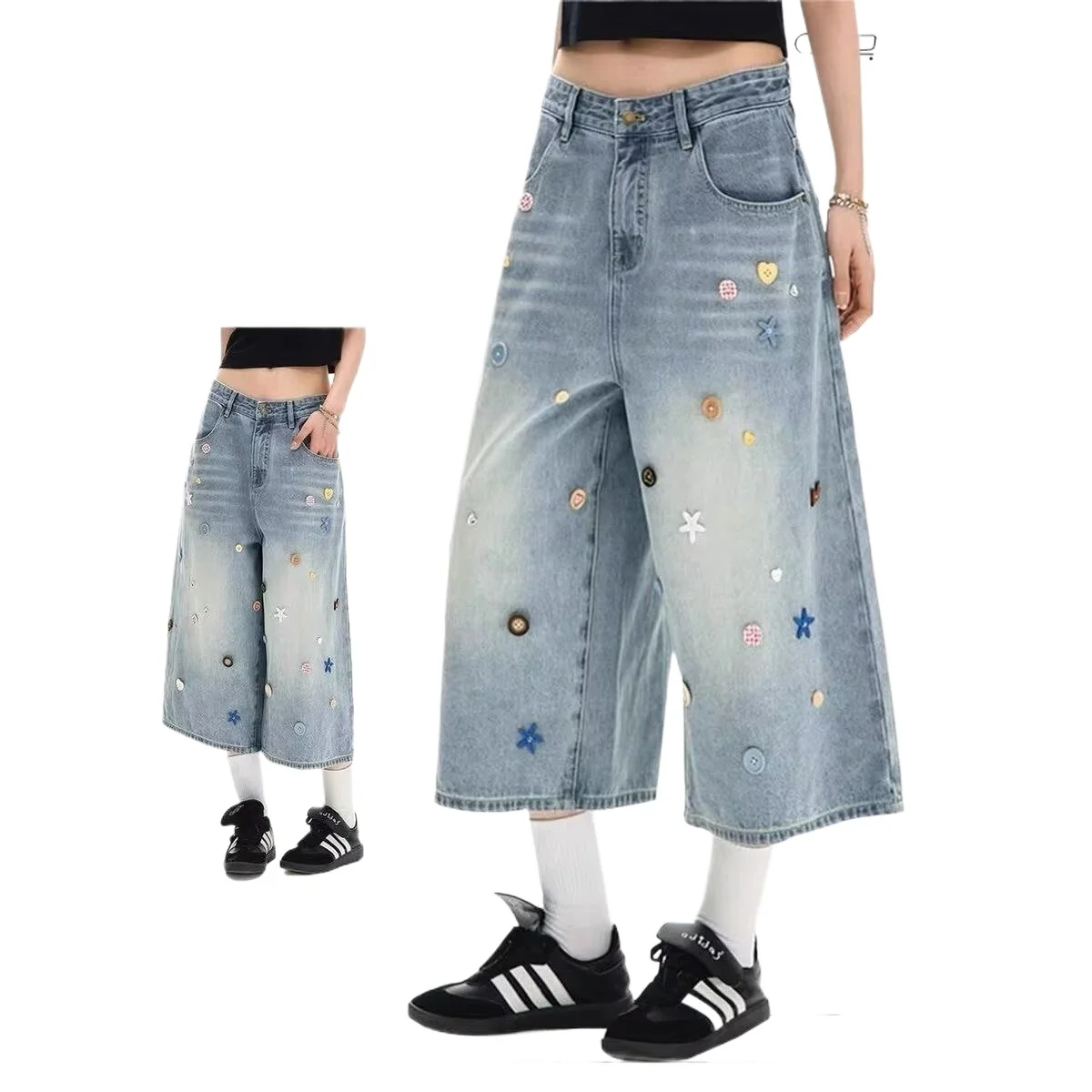 Colorful Button Cropped Jeans Women - Summer Loose Fit Straight Leg Capris, Y2K Wrinkled Texture Denim Pants, Unique Statement C
Colorful Button Cropped Jeans Women - Summer Loose Fit Straight Leg Capris, Y2K Wrinkled Texture Denim Pants, Unique Statement C