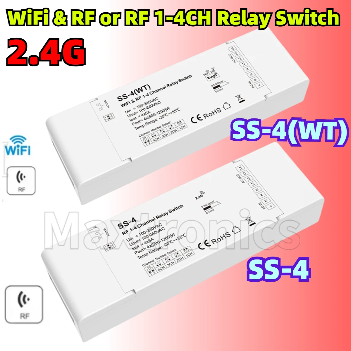 Skydance WiFi & RF или 2,4G RF 1-4-канальный релейный переключатель переменного тока SS-4(WT)/SS-4 Симисторный переключатель переменного тока для высоковольтного одноцветного светодиодного освещения
Skydance WiFi & RF или 2,4G RF 1-4-канальный релейный переключатель переменного тока SS-4(WT)/SS-4 Симисторный переключатель переменного тока для высоковольтного одноцветного светодиодного освещения
