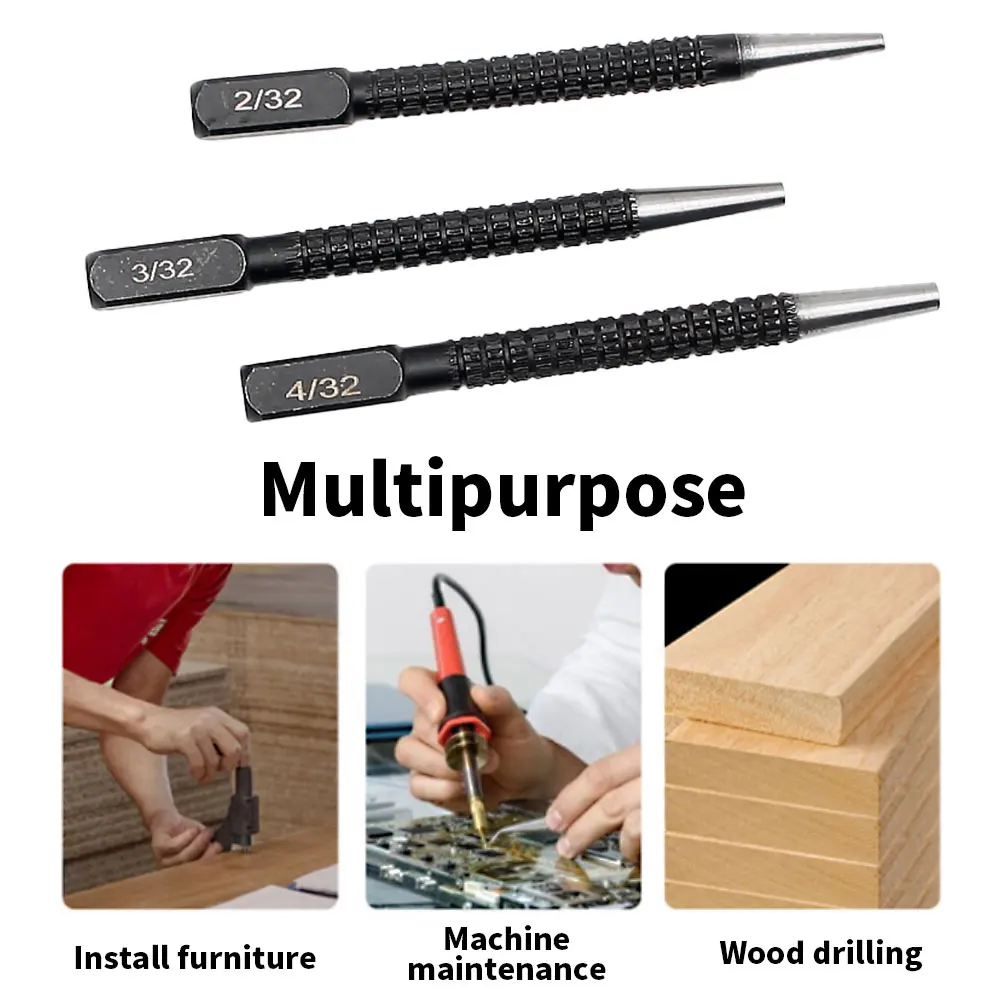 3Pcs Non-Slip Center Pin Punch Set High-carbon Steel Center Punch for Alloy Steel Metal Fixer Wood Drilling Tool Accessories
3Pcs Non-Slip Center Pin Punch Set High-carbon Steel Center Punch for Alloy Steel Metal Fixer Wood Drilling Tool Accessories