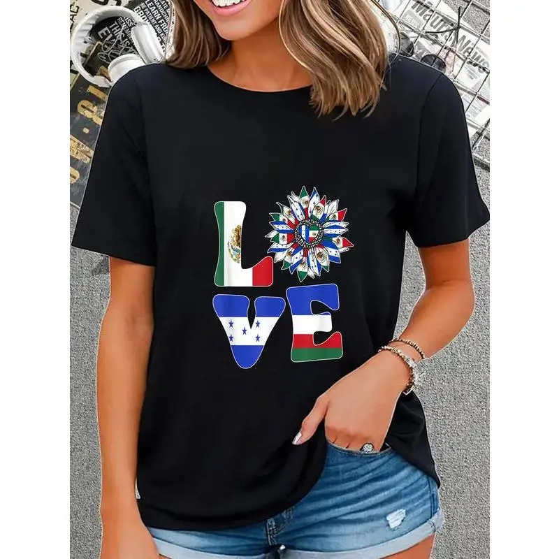 Creative LOVE Multi-Flag T-Shirt Central American Countries Map Print Short Sleeve Friendship Culture Souvenir Trendy Casual Tee
Creative LOVE Multi-Flag T-Shirt Central American Countries Map Print Short Sleeve Friendship Culture Souvenir Trendy Casual Tee