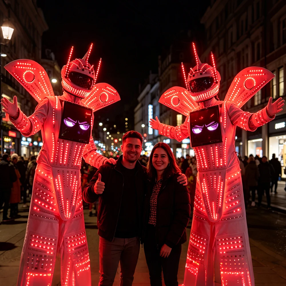 LED Stilt Walker White/Black Robot Costume High Quality Illuminated LED Screen Robot Suit for Stage Show DJ Event Entertainment
LED Stilt Walker White/Black Robot Costume High Quality Illuminated LED Screen Robot Suit for Stage Show DJ Event Entertainment