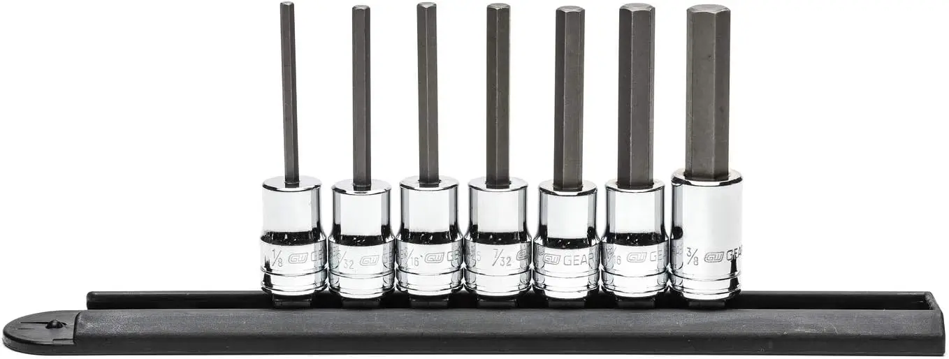 7 Pc. 3/8" Drive Mid-Length Hex Bit Socket Set, SAE - S2 Steel Insert Bits, Heat-Treated, Durable
7 Pc. 3/8" Drive Mid-Length Hex Bit Socket Set, SAE - S2 Steel Insert Bits, Heat-Treated, Durable