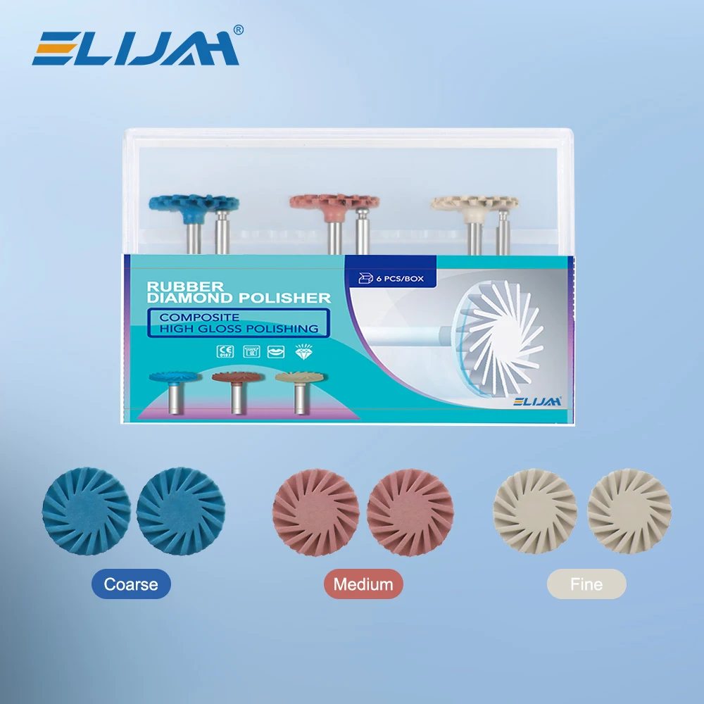 ELIJAH 6pcs/set Dental Rubber Diamond Polisher Composite Resin Polishing Disc Polishing Wheel Brush Rubber Disc Kit
ELIJAH 6pcs/set Dental Rubber Diamond Polisher Composite Resin Polishing Disc Polishing Wheel Brush Rubber Disc Kit