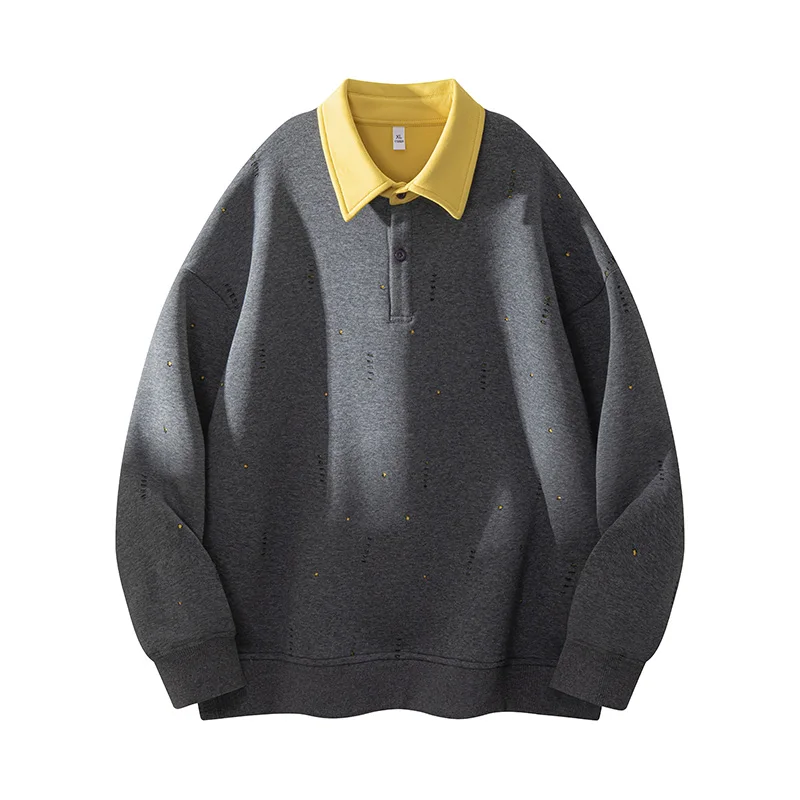 Men's Vintage Ripped Sweatshirt Oversized Collar Pullover Hoodie, Solid Color Minimalist Streetwear Distressed Long Sleeve Tops
Men's Vintage Ripped Sweatshirt Oversized Collar Pullover Hoodie, Solid Color Minimalist Streetwear Distressed Long Sleeve Tops