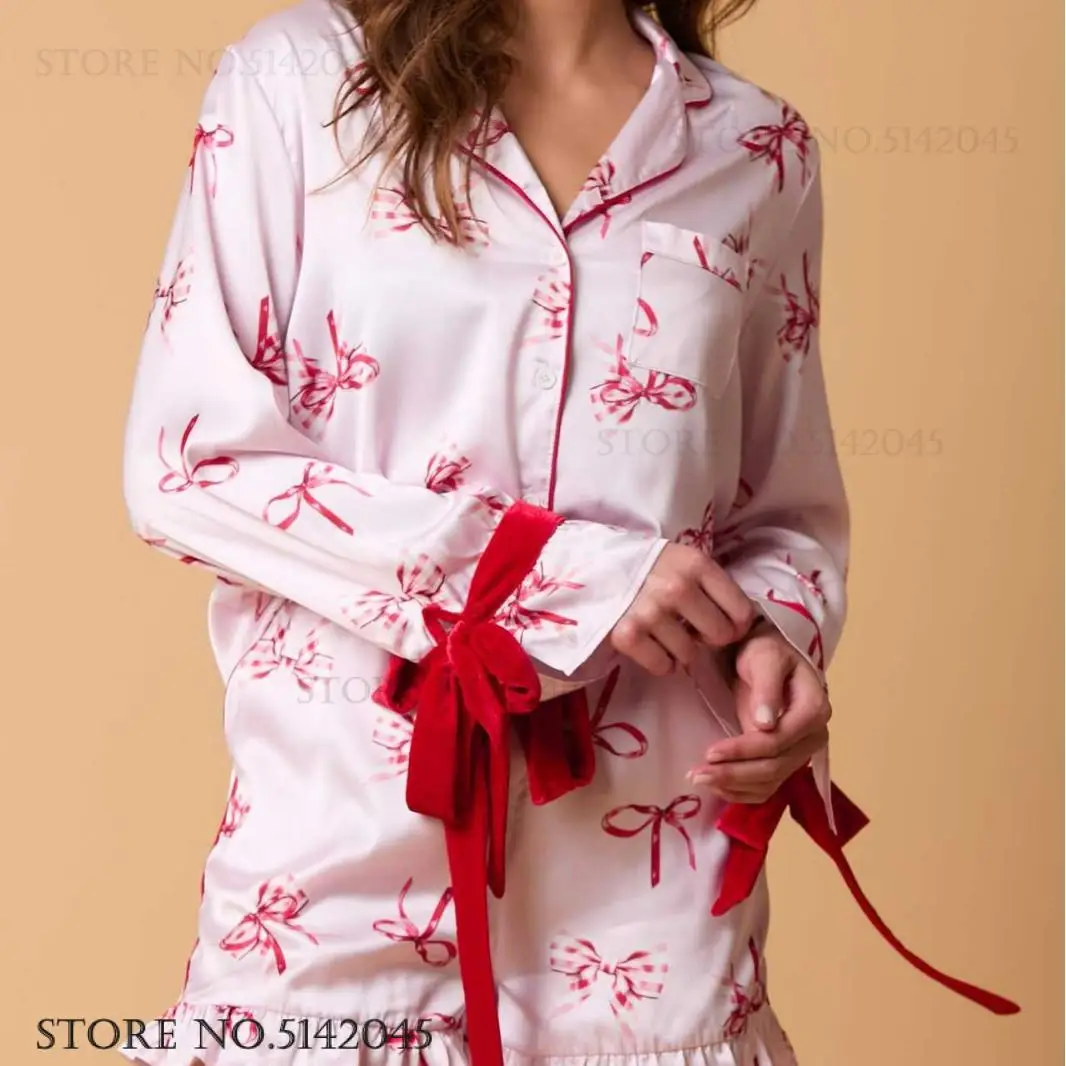 fashion Women 2PCS Pajamas Set Print Christmas Long Sleeved Shorts Pijamas Suit Spring Summer Satin Sleepwear Loose Home Clothes
fashion Women 2PCS Pajamas Set Print Christmas Long Sleeved Shorts Pijamas Suit Spring Summer Satin Sleepwear Loose Home Clothes