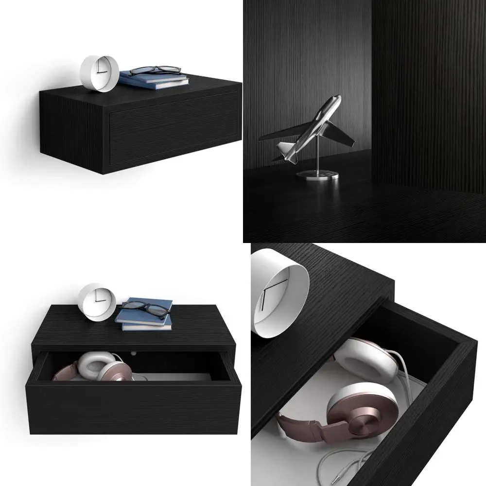 Contemporary Black Melamine Nightstand, 17.7 x 9.8 x 6.1, Modern Bedside Table, End Table
Contemporary Black Melamine Nightstand, 17.7 x 9.8 x 6.1, Modern Bedside Table, End Table