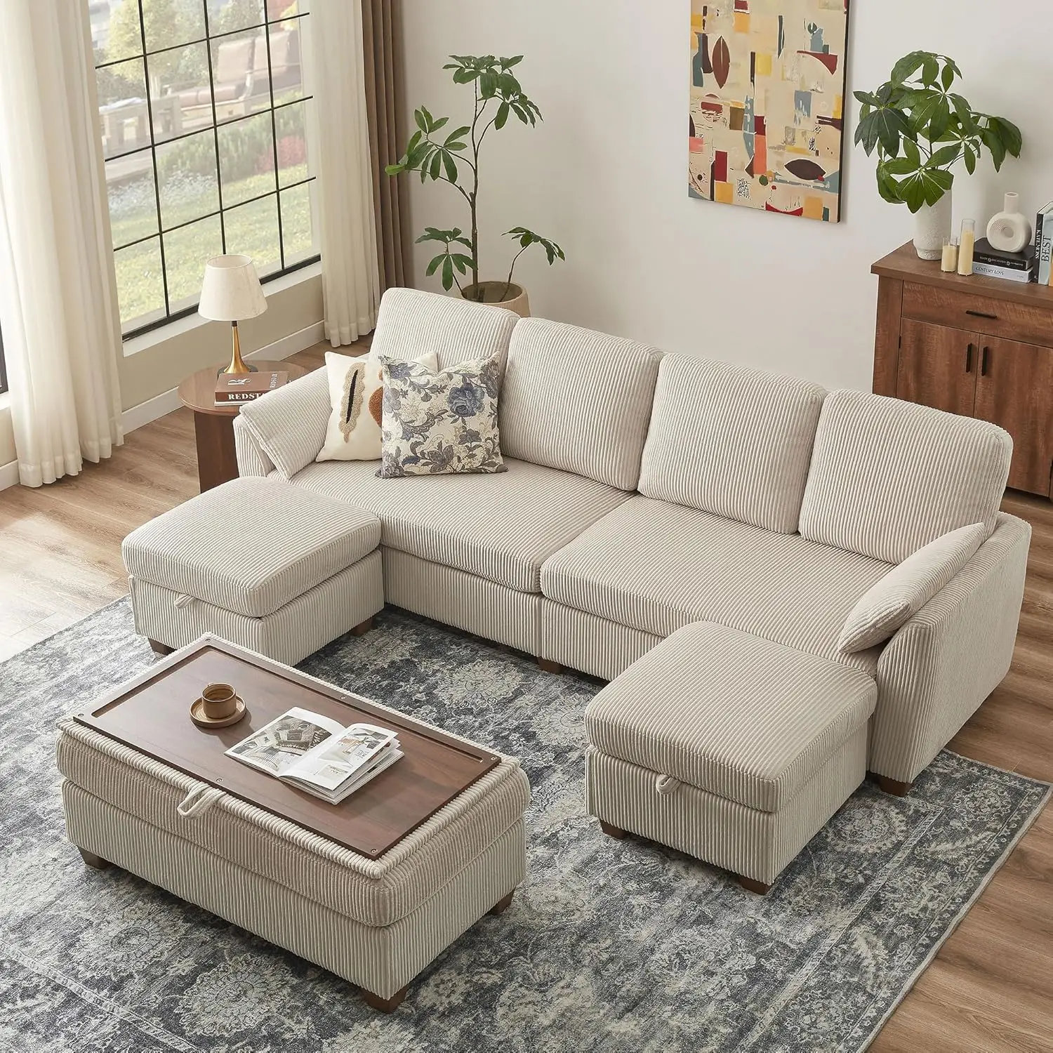 Convertible U Sectional Sofa Storage Ottoman Coffee Table Corduroy Double Chaise Bench 4 Seat Living Room Customized
Convertible U Sectional Sofa Storage Ottoman Coffee Table Corduroy Double Chaise Bench 4 Seat Living Room Customized