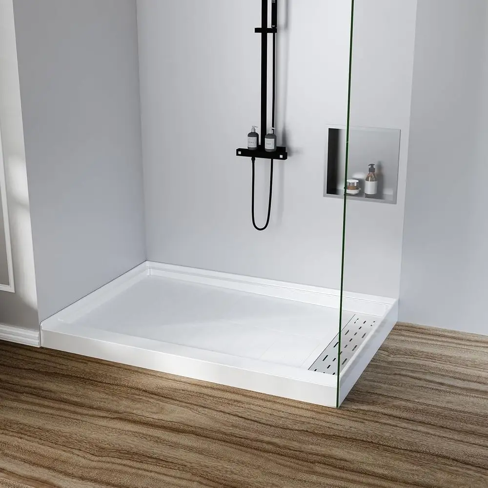 48x32 Inch Non-Slip SMC Shower Base with Right Drain, 304 Stainless Steel Drain Cover, Single Threshold, White
48x32 Inch Non-Slip SMC Shower Base with Right Drain, 304 Stainless Steel Drain Cover, Single Threshold, White