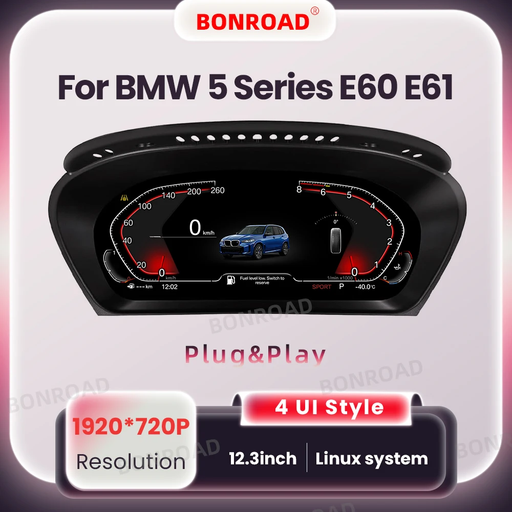 Цифровая приборная панель Bonroad 12.3'' для BMW 3/5 серии E60 E61 E63 E64 CCC CIC Linux LCD Plug&Play
Цифровая приборная панель Bonroad 12.3'' для BMW 3/5 серии E60 E61 E63 E64 CCC CIC Linux LCD Plug&Play