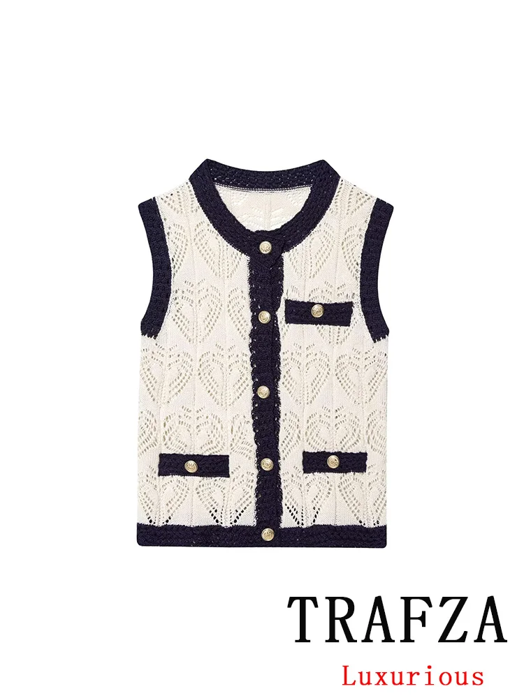 TRAFZA Vintage Casual Women Vest Patchwork O-Neck Single Breasted Sleeveless Knitted Sweaters New Fashion 2025 Female Chic Tops
TRAFZA Vintage Casual Women Vest Patchwork O-Neck Single Breasted Sleeveless Knitted Sweaters New Fashion 2025 Female Chic Tops