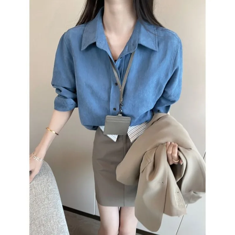 Women Spring Autumn Simplicity Office Lady Polo Collar Solid Color Long Sleeve Shirts Ladies Fashion All-match Temperament Tops 
Women Spring Autumn Simplicity Office Lady Polo Collar Solid Color Long Sleeve Shirts Ladies Fashion All-match Temperament Tops
