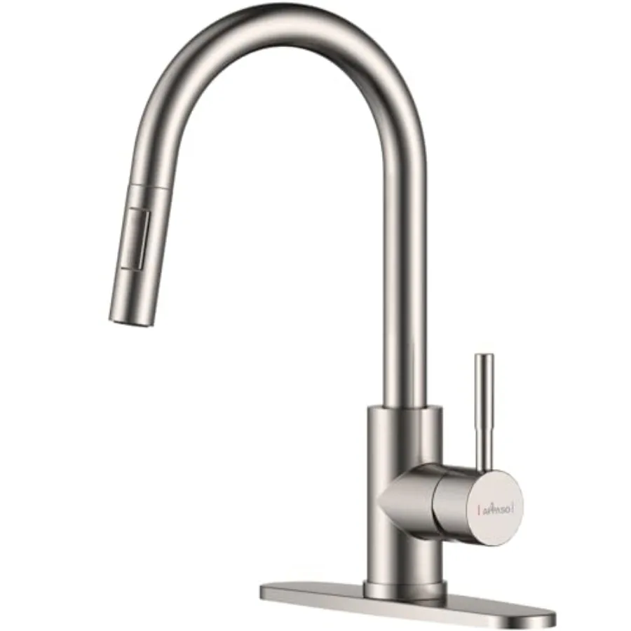 Kitchen Faucet with Pull Down Nickel, Single-Handle High Arc Swan-Neck Modern Kitchen Sink Faucet with Optional Deck Plate Stai
Kitchen Faucet with Pull Down Nickel, Single-Handle High Arc Swan-Neck Modern Kitchen Sink Faucet with Optional Deck Plate Stai
