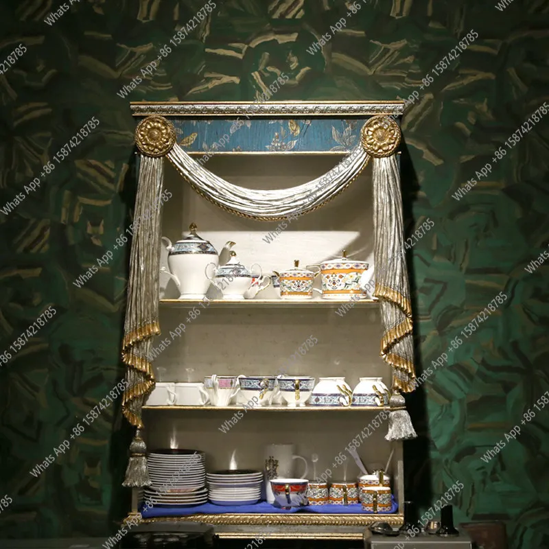 European retro old hand-painted sea blue flower and bird painting wall shelf wine rack
European retro old hand-painted sea blue flower and bird painting wall shelf wine rack