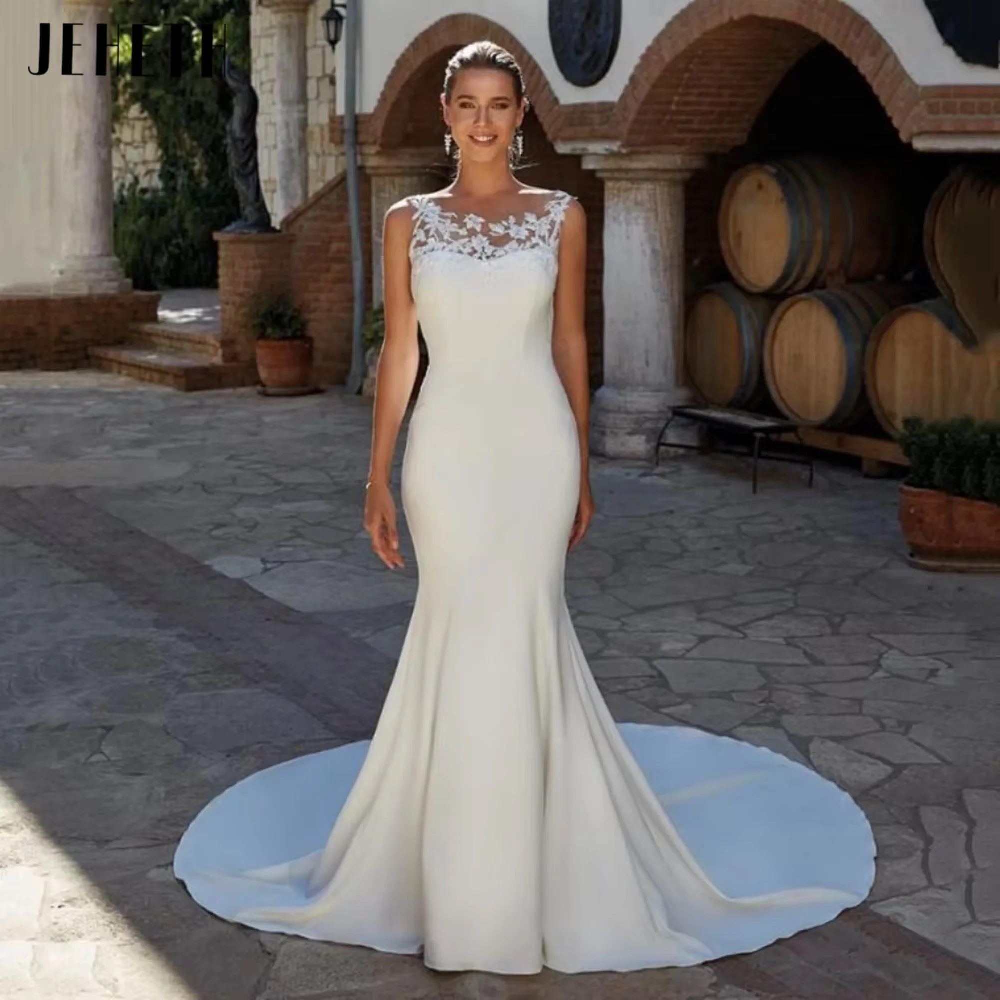 JEHETH Luxury Sexy Satin Wedding Dress Lace Mermaid Bride Robe Tank Bridal Gowns Elegant Button New Vestidos De Noiva Customized
JEHETH Luxury Sexy Satin Wedding Dress Lace Mermaid Bride Robe Tank Bridal Gowns Elegant Button New Vestidos De Noiva Customized