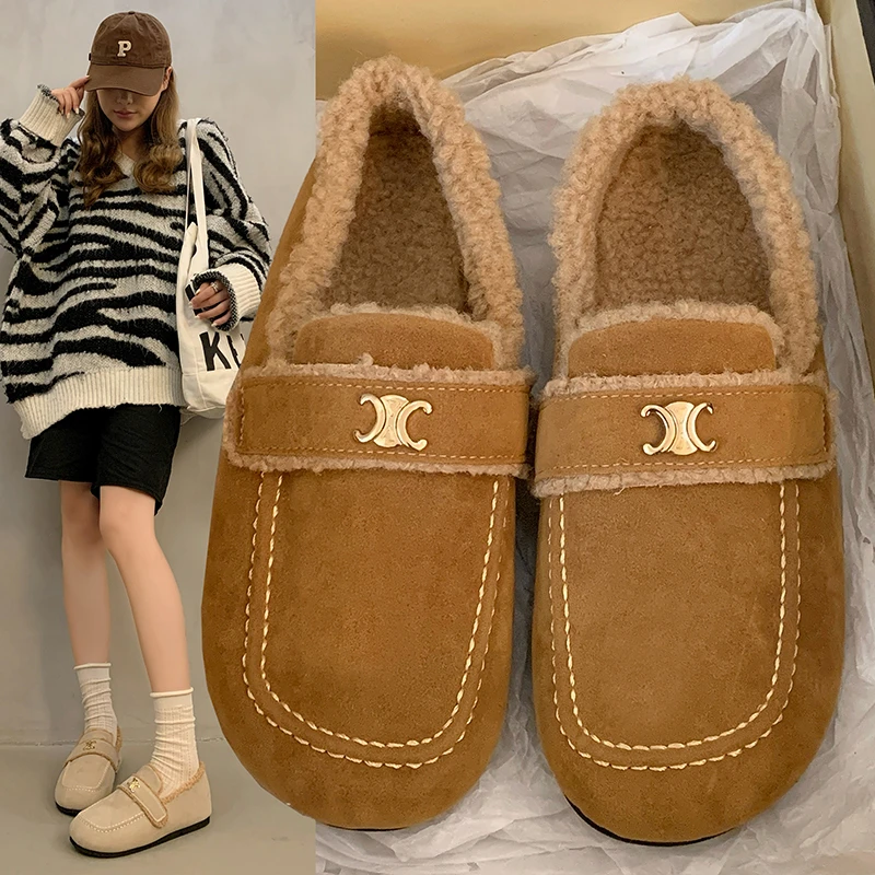 Women's Fashion Flat Cotton Shoes Winter Round Head Deep Mouth Suede Metal Buckle Soft Sole Non-slip Low Top Shoes Zapatos Mujer
Women's Fashion Flat Cotton Shoes Winter Round Head Deep Mouth Suede Metal Buckle Soft Sole Non-slip Low Top Shoes Zapatos Mujer