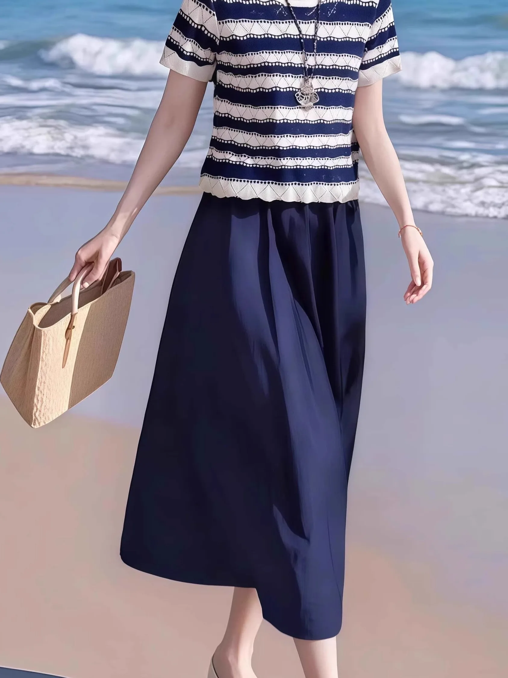 Women's Knitted Stripe Hollow out Set Summer New Sle Korean Version Slimming Midi Skirt Two-Piece Set Ins Sle Soft Cotton
Women's Knitted Stripe Hollow out Set Summer New Sle Korean Version Slimming Midi Skirt Two-Piece Set Ins Sle Soft Cotton