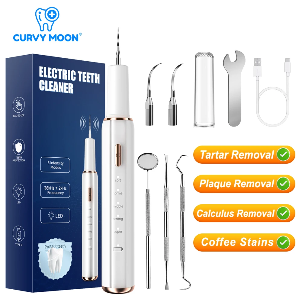 CURVY MOON T5 Ultrasonic Tooth Cleaner Electric Dental Scaler Household Pet Tartar Calculus Plaque Remover Tooth Stains Cleaning
CURVY MOON T5 Ultrasonic Tooth Cleaner Electric Dental Scaler Household Pet Tartar Calculus Plaque Remover Tooth Stains Cleaning