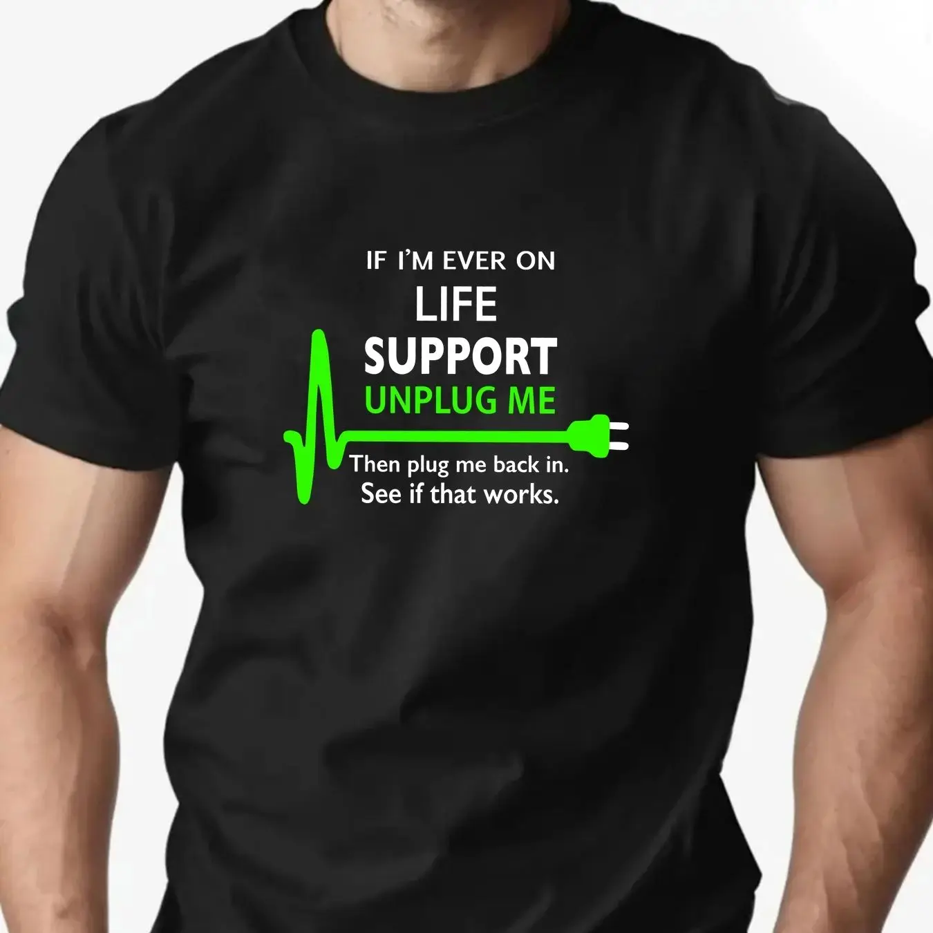 100% Cotton Men's Round Neck T-shirt Creative "Life Support Unplug" Socket Graphic Print Breathable Casual Loose Oversized Tee
100% Cotton Men's Round Neck T-shirt Creative "Life Support Unplug" Socket Graphic Print Breathable Casual Loose Oversized Tee
