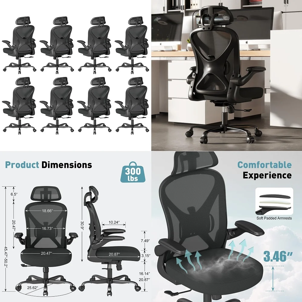 Office Chair Set of 8, with Adjustable Lumbar Support, Mesh Fabric Home Office Chair with Headrest, 360 Swivel and FlipUp Armre
Office Chair Set of 8, with Adjustable Lumbar Support, Mesh Fabric Home Office Chair with Headrest, 360 Swivel and FlipUp Armre