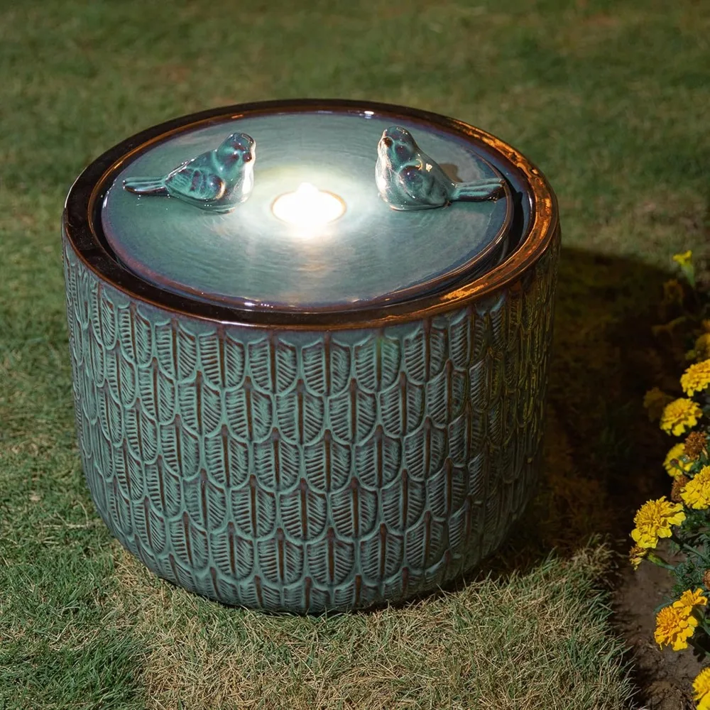 14.75”H Outdoor Ceramic Water Fountain with LED Light and Pump, Embossed Leaf Pattern Floor Standing Bird Bath Fountain
14.75”H Outdoor Ceramic Water Fountain with LED Light and Pump, Embossed Leaf Pattern Floor Standing Bird Bath Fountain