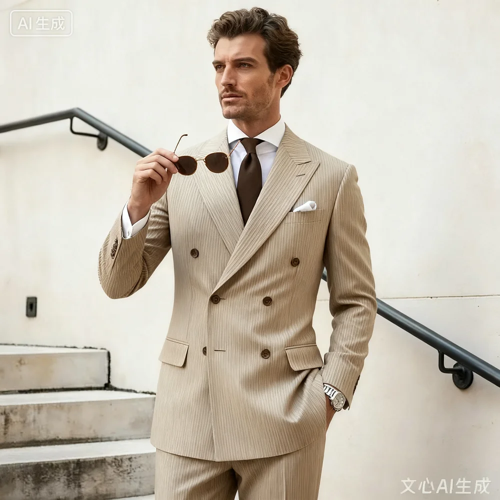 2-Piece Grey Striped Men's Slim Fit Tuxedo with Peak Lapel Double Breasted Blazer for Wedding Groom Business Suit Smoking Suit
2-Piece Grey Striped Men's Slim Fit Tuxedo with Peak Lapel Double Breasted Blazer for Wedding Groom Business Suit Smoking Suit