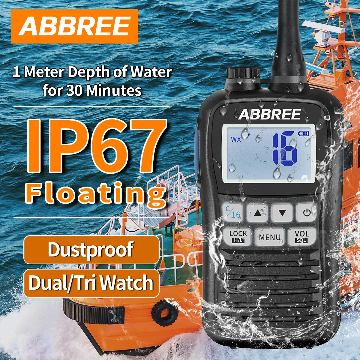 ABBREE AR-25M marine intercom IP67 waterproof floating VHF handheld vibration drainage NOAA
ABBREE AR-25M marine intercom IP67 waterproof floating VHF handheld vibration drainage NOAA