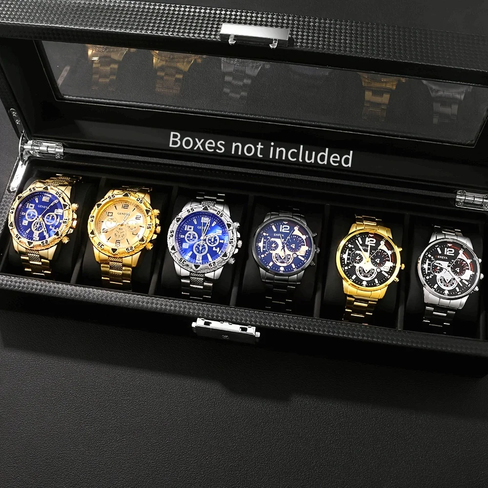 6-piece men's Geneva quartz watch set - elegant round dial, stainless steel strap, zinc alloy case, world time
6-piece men's Geneva quartz watch set - elegant round dial, stainless steel strap, zinc alloy case, world time