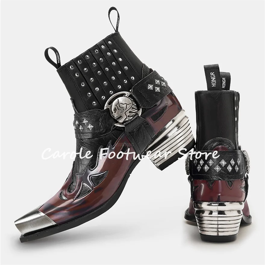 Punk Rivet Skull Metal Square Toe Chelsea Boots for Men Mixed Color Leather Western Cowboys boots Male Casual Ankle Boots
Punk Rivet Skull Metal Square Toe Chelsea Boots for Men Mixed Color Leather Western Cowboys boots Male Casual Ankle Boots
