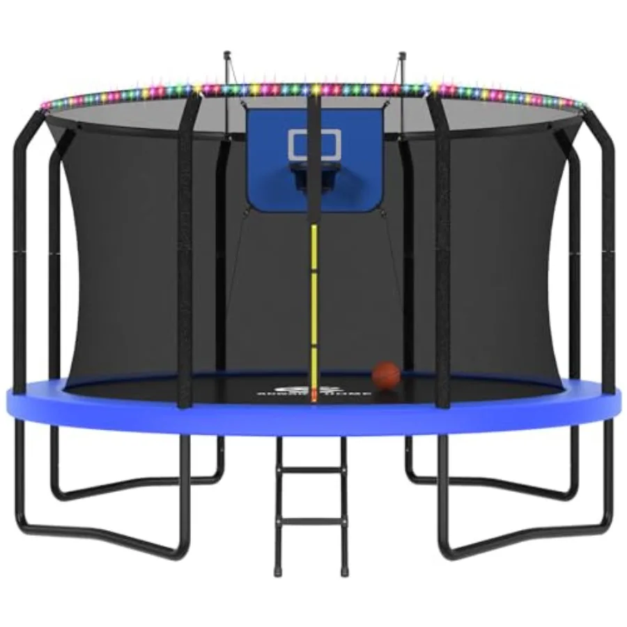 Outdoor 10FT trampoline with basketball hoop and LED lights for recreation blue steel frame ASTM approved includes safety net a
Outdoor 10FT trampoline with basketball hoop and LED lights for recreation blue steel frame ASTM approved includes safety net a