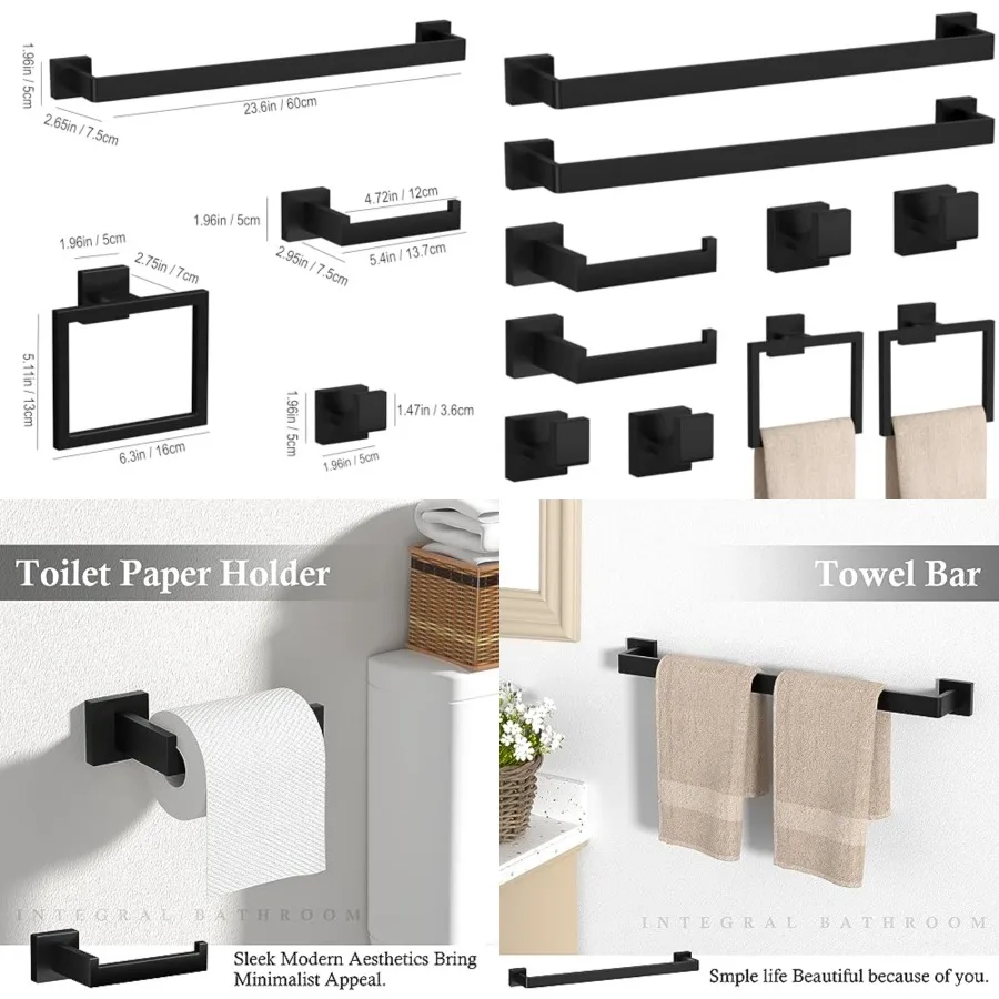 10-Pieces Bathroom Accessories Set, 23.6 Inch Bath Towel Bar Set, SUS 304 Stainless Steel Bathroom Hardware Set, Towel Racks fo
10-Pieces Bathroom Accessories Set, 23.6 Inch Bath Towel Bar Set, SUS 304 Stainless Steel Bathroom Hardware Set, Towel Racks fo