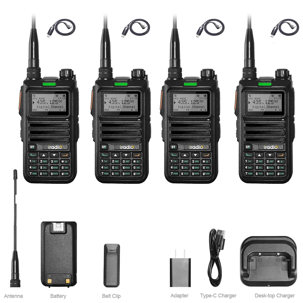 4PCS Iradio DM4R DMR Digital Analog Walkie Talkie AES-256 Encryption SMS Dual Mode Dual Time Slot 1024 CH DM-UV4R
4PCS Iradio DM4R DMR Digital Analog Walkie Talkie AES-256 Encryption SMS Dual Mode Dual Time Slot 1024 CH DM-UV4R