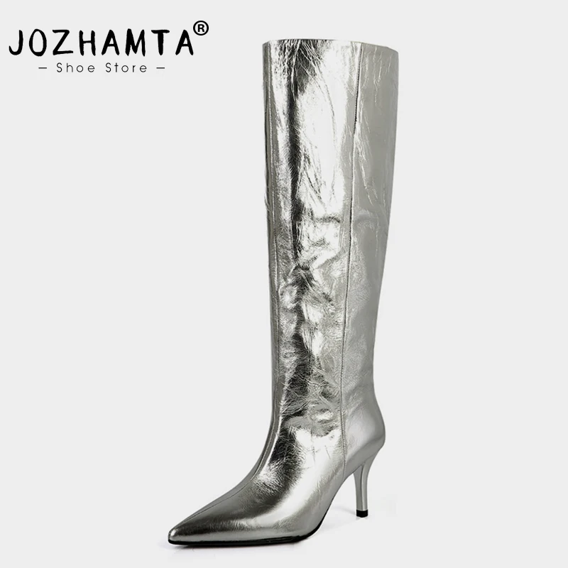 JOZHAMTA Size 34-40 Women Knee Boots Genuine Leather Sexy Silver Thin High Heels Shoes Woman Winter 2023 Pointed Toe Long Boots
JOZHAMTA Size 34-40 Women Knee Boots Genuine Leather Sexy Silver Thin High Heels Shoes Woman Winter 2023 Pointed Toe Long Boots