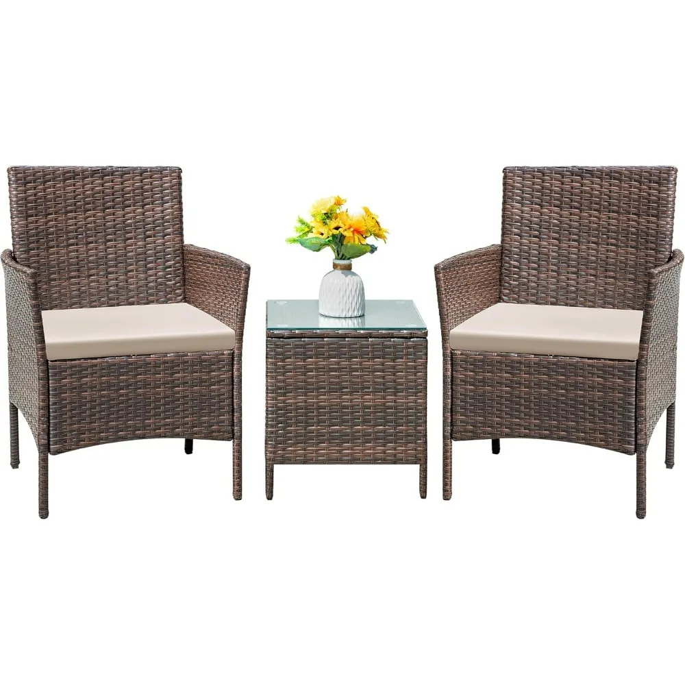 Set 3 Pieces All-Weather Rattan Outdoor Furniture Patio Chairs with Tempered Glass Table for Porch Bistro Balcony (Brown/Cream)
Set 3 Pieces All-Weather Rattan Outdoor Furniture Patio Chairs with Tempered Glass Table for Porch Bistro Balcony (Brown/Cream)